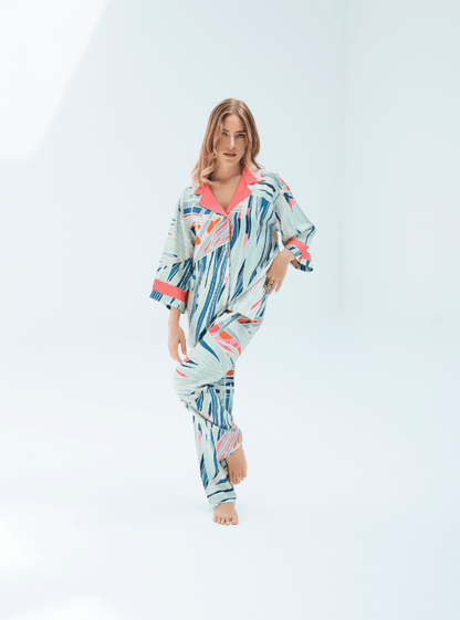 The Palm / Silk set with pants - Lumena Maison