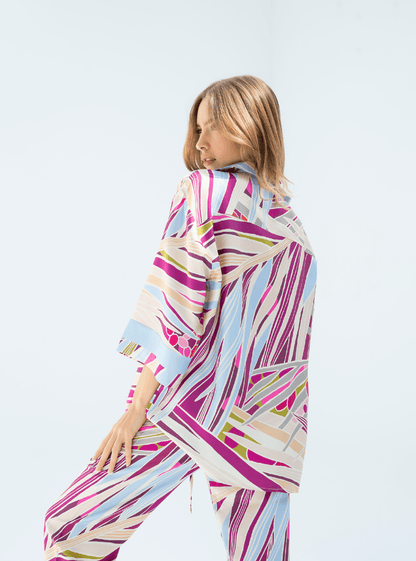 The Palm (Burgundy) / Silk set with pants - Lumena Maison