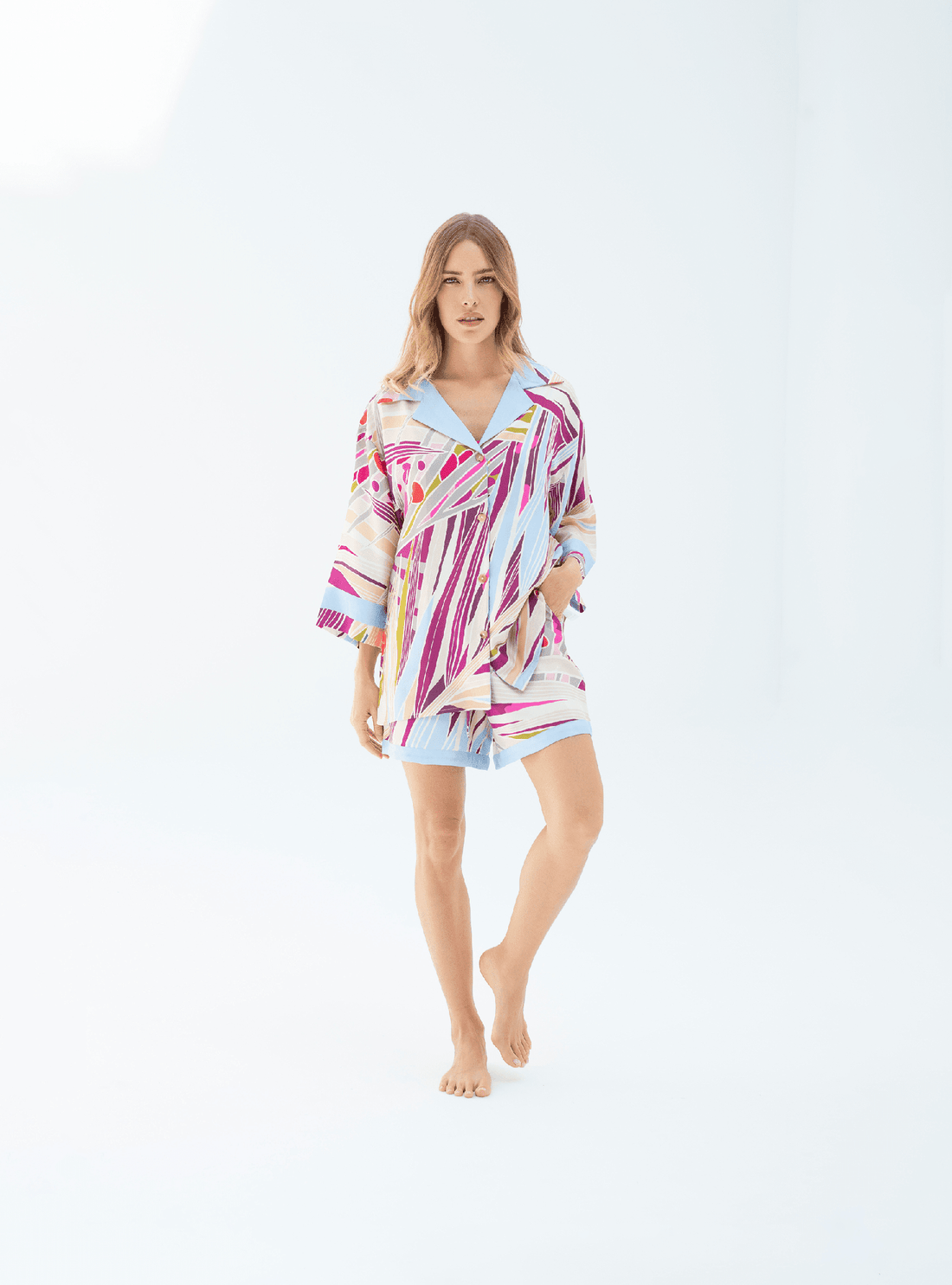 The Palm (Burgundy) / Silk set with shorts - Lumena Maison