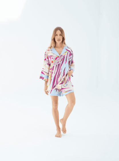 The Palm (Burgundy) / Silk set with shorts - Lumena Maison
