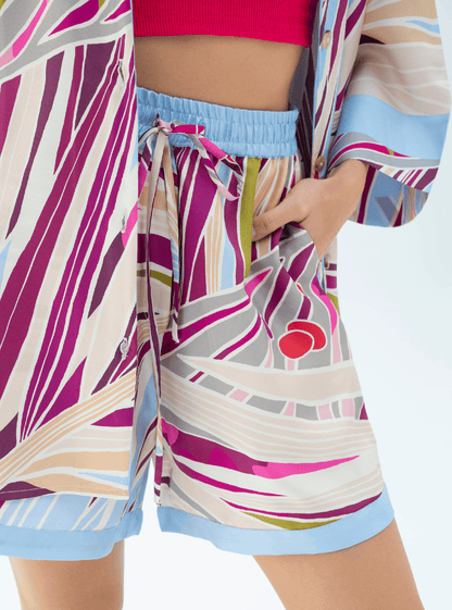 The Palm (Burgundy) / Silk set with shorts - Lumena Maison