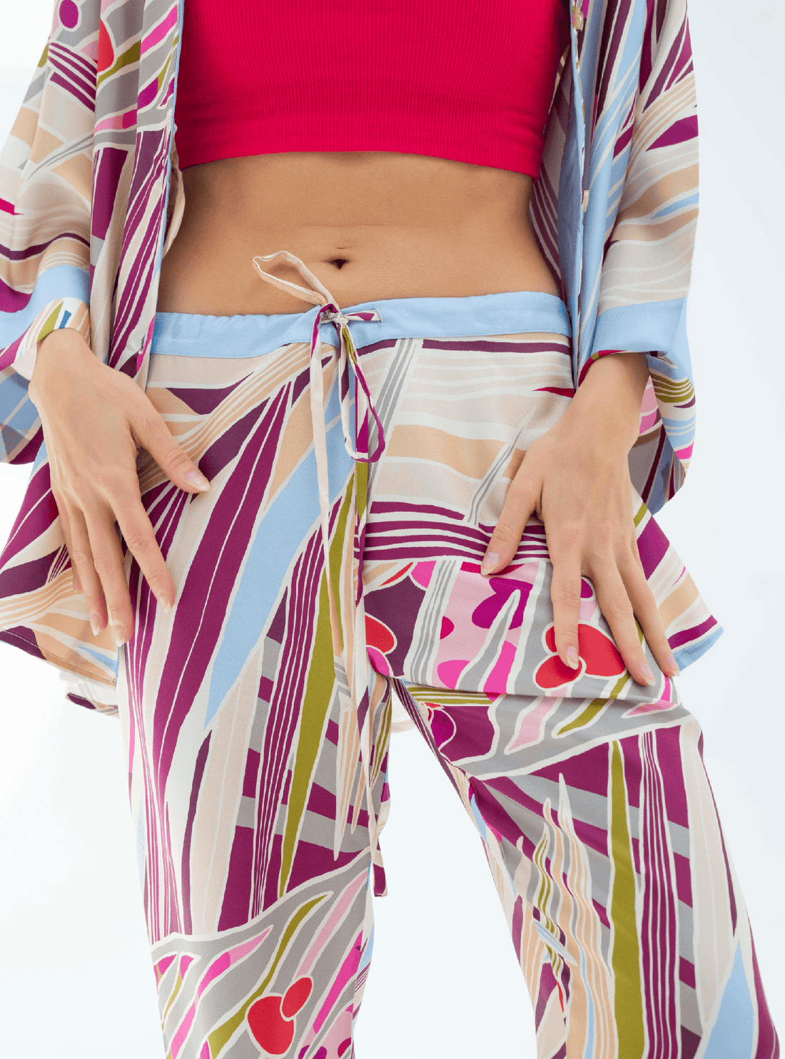 The Palm (Burgundy) / Silk set with pants - Lumena Maison