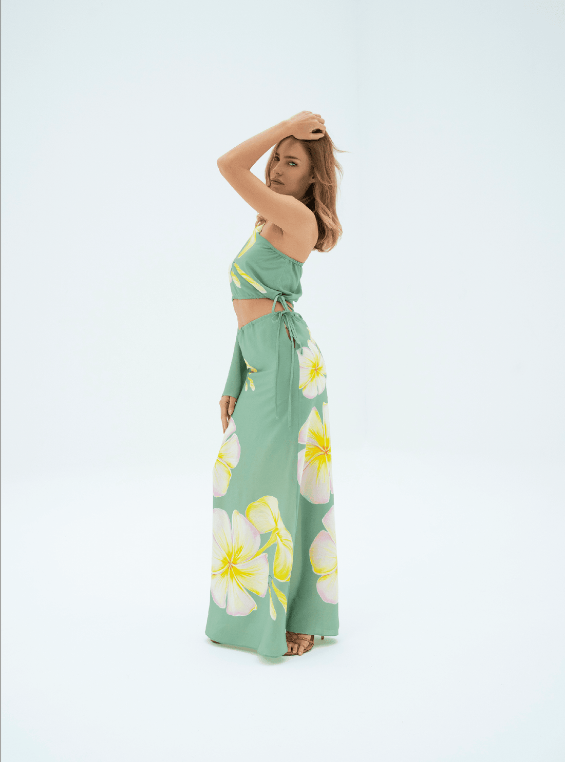 UAE Botanicals (Sage Green) / Silk set with skirt - Lumena Maison