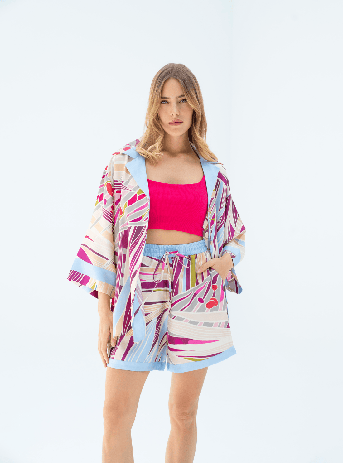 The Palm (Burgundy) / Silk set with shorts - Lumena Maison
