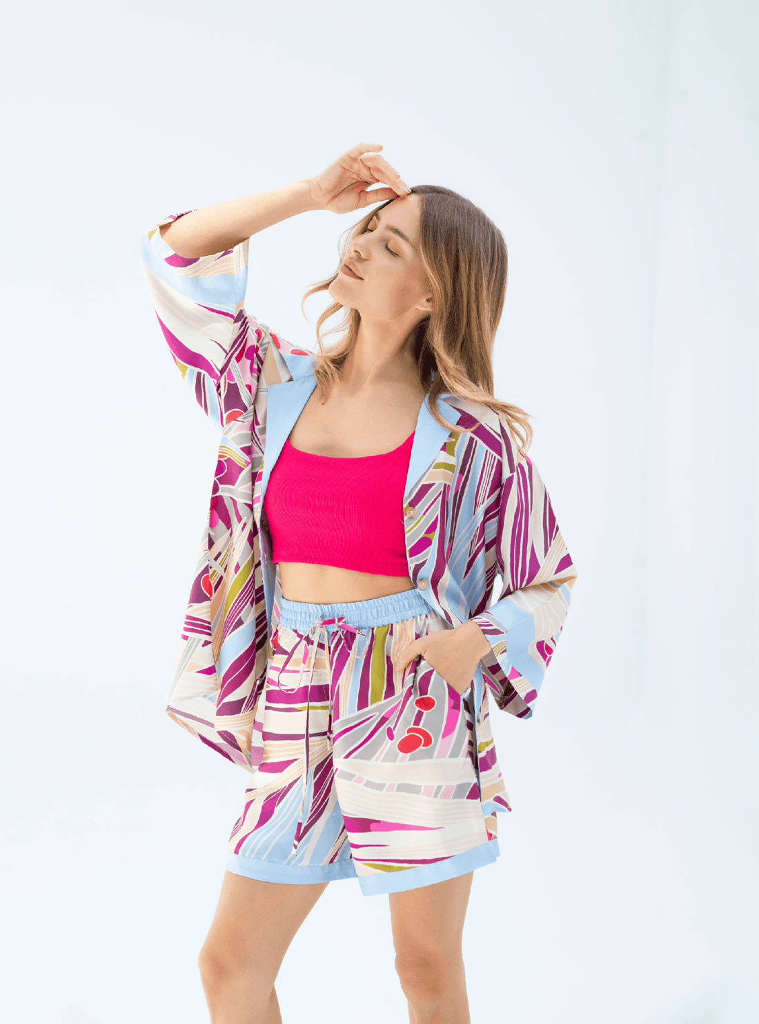 The Palm (Burgundy) / Silk set with shorts - Lumena Maison