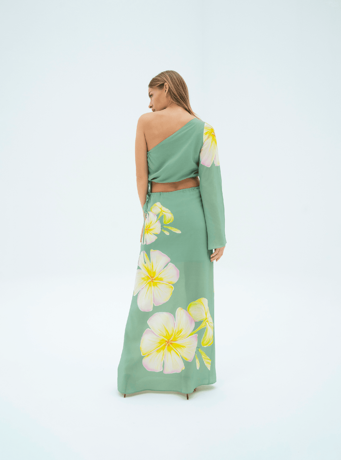 UAE Botanicals (Sage Green) / Silk set with skirt - Lumena Maison