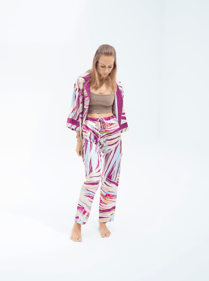 The Palm (Burgundy) / Silk set with pants - Lumena Maison