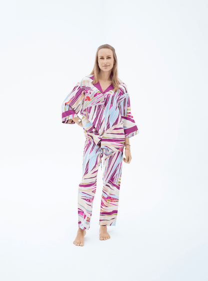The Palm (Burgundy) / Silk set with pants - Lumena Maison