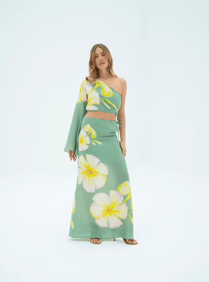 UAE Botanicals (Sage Green) / Silk set with skirt - Lumena Maison