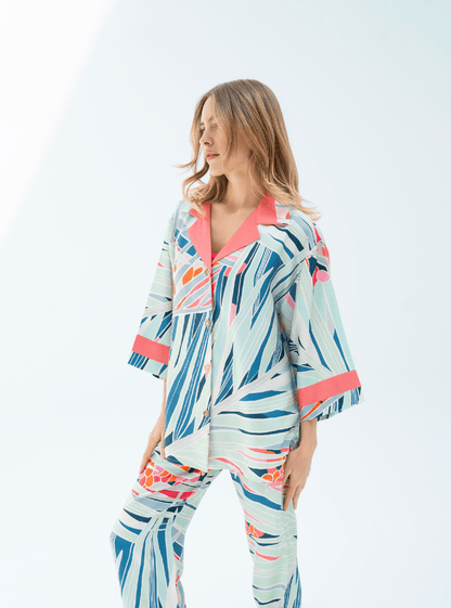 The Palm / Silk set with pants - Lumena Maison