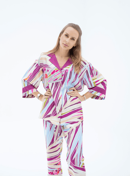 The Palm (Burgundy) / Silk set with pants - Lumena Maison
