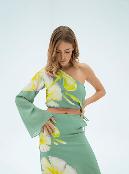 UAE Botanicals (Sage Green) / Silk set with skirt - Lumena Maison
