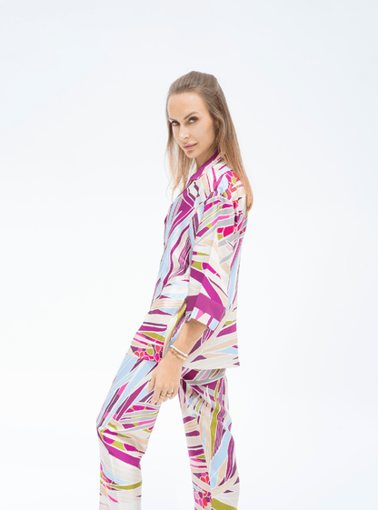 The Palm (Burgundy) / Silk set with pants - Lumena Maison