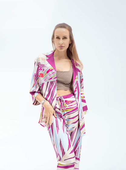 The Palm (Burgundy) / Silk set with pants - Lumena Maison