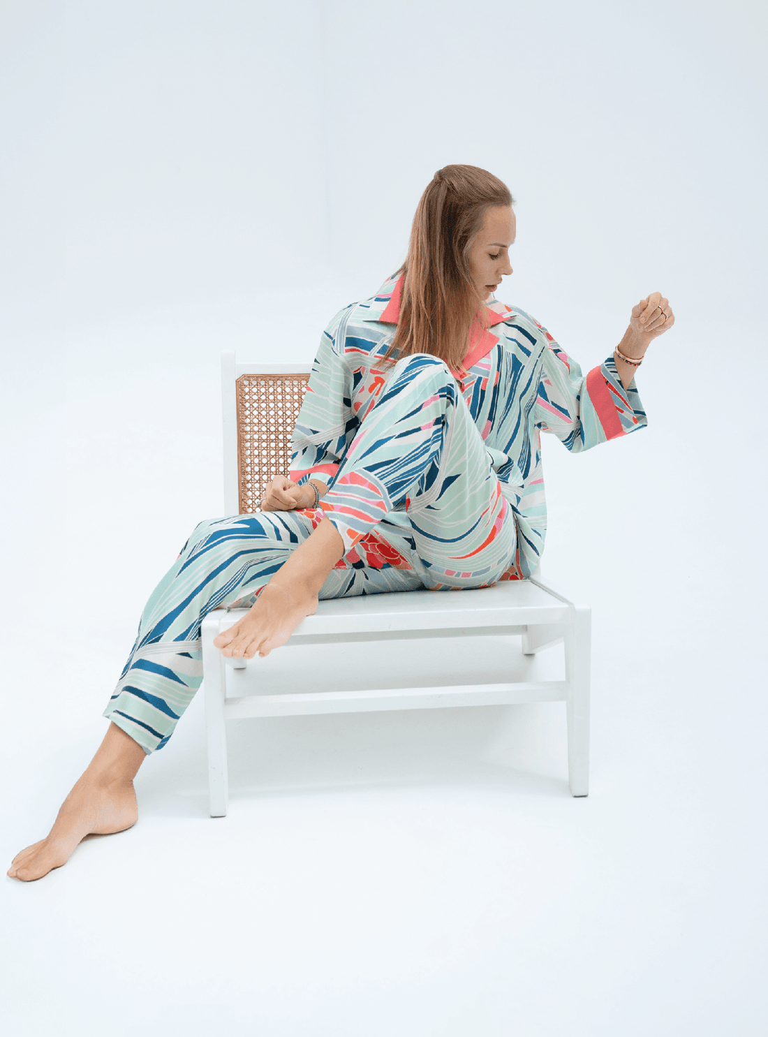 The Palm / Silk set with pants - Lumena Maison