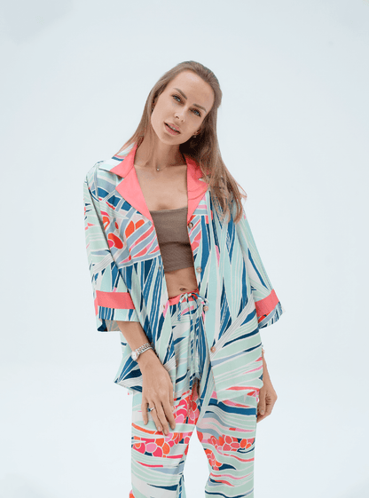 The Palm / Silk set with pants - Lumena Maison