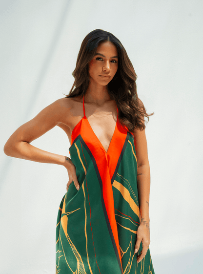 The Dubai skyline (Emerald Green) / Silk dress - Lumena Maison