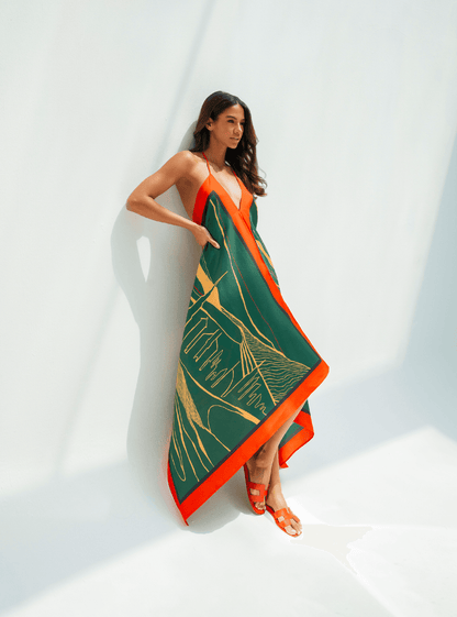 The Dubai skyline (Emerald Green) / Silk dress - Lumena Maison