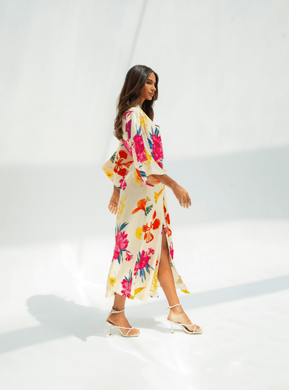 UAE Botanicals (Milky White) / Kimono dress - Lumena Maison