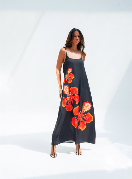 UAE Botanicals (Black) / A-line dress