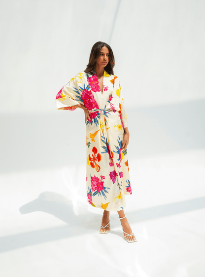 UAE Botanicals (Milky White) / Kimono dress - Lumena Maison