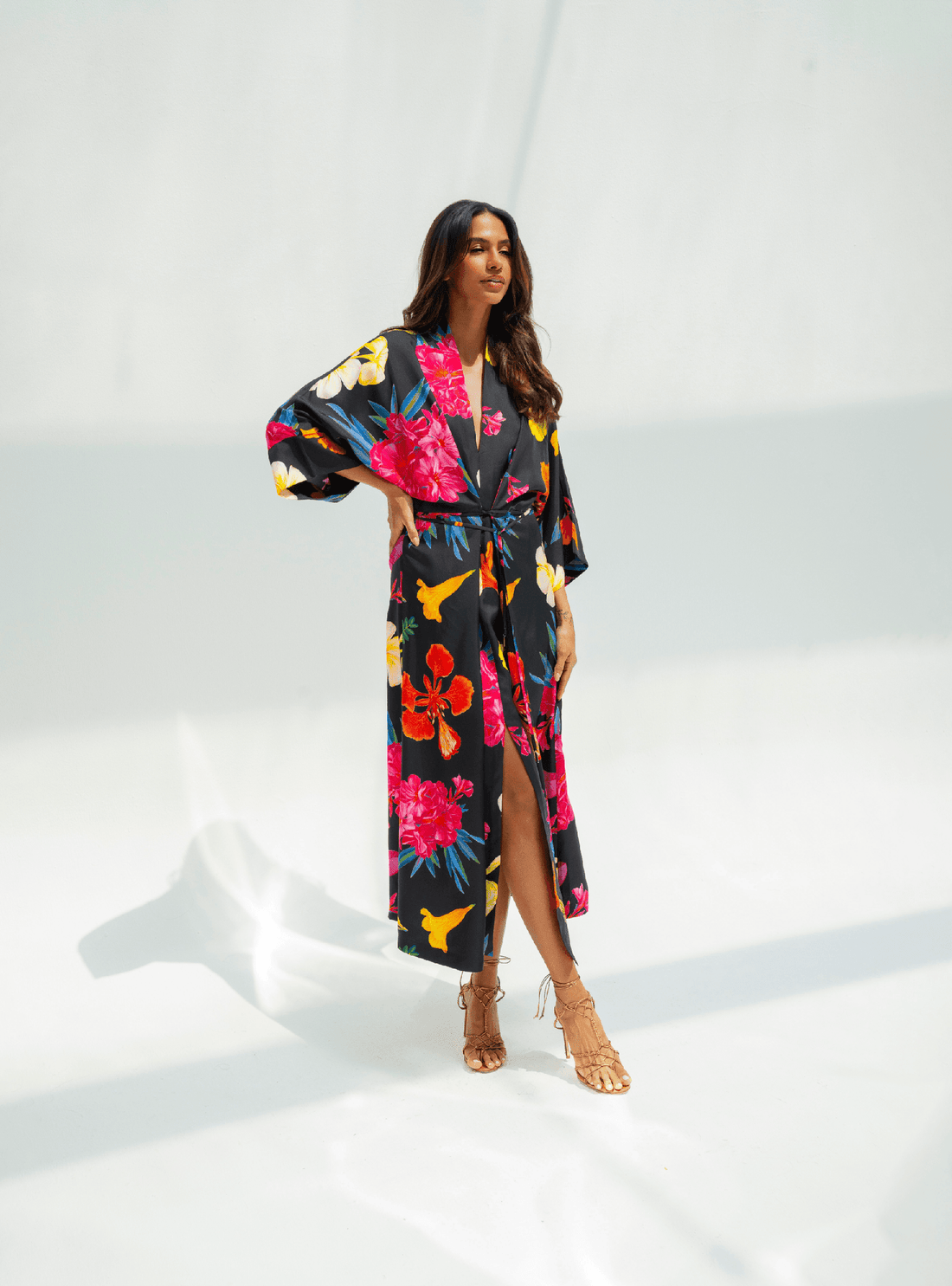 UAE Botanicals (Black) / Kimono dress - Lumena Maison