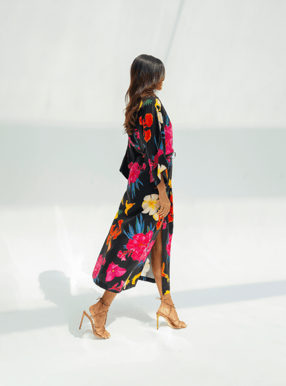 UAE Botanicals (Black) / Kimono dress - Lumena Maison