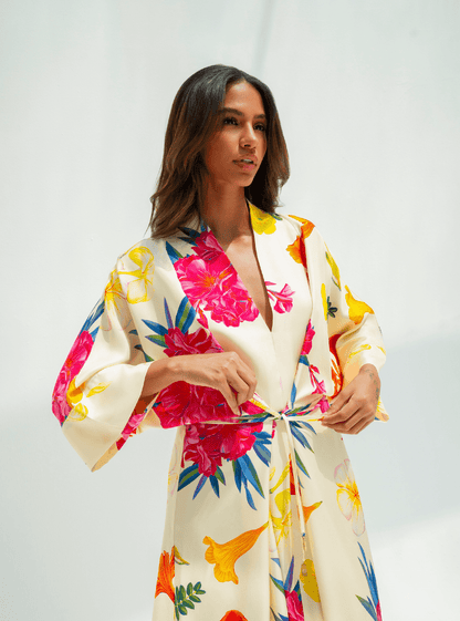 UAE Botanicals (Milky White) / Kimono dress - Lumena Maison