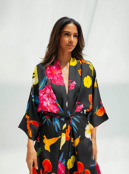 UAE Botanicals (Black) / Kimono dress - Lumena Maison