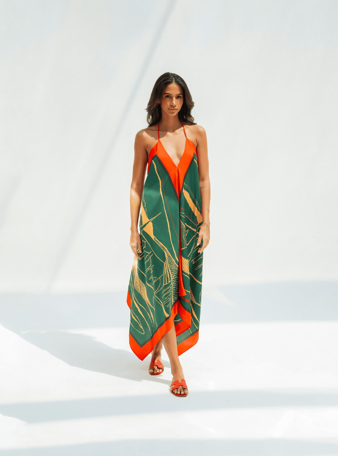 The Dubai skyline (Emerald Green) / Silk dress - Lumena Maison