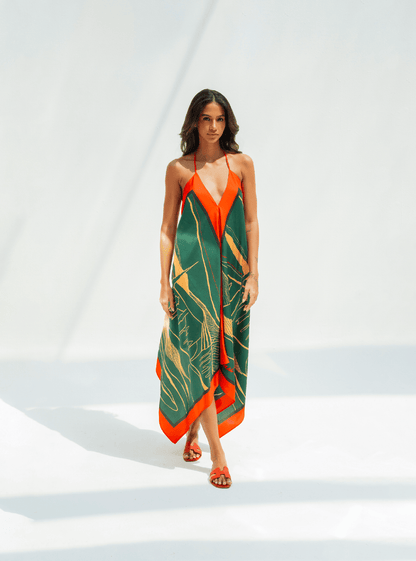 The Dubai skyline (Emerald Green) / Silk dress - Lumena Maison