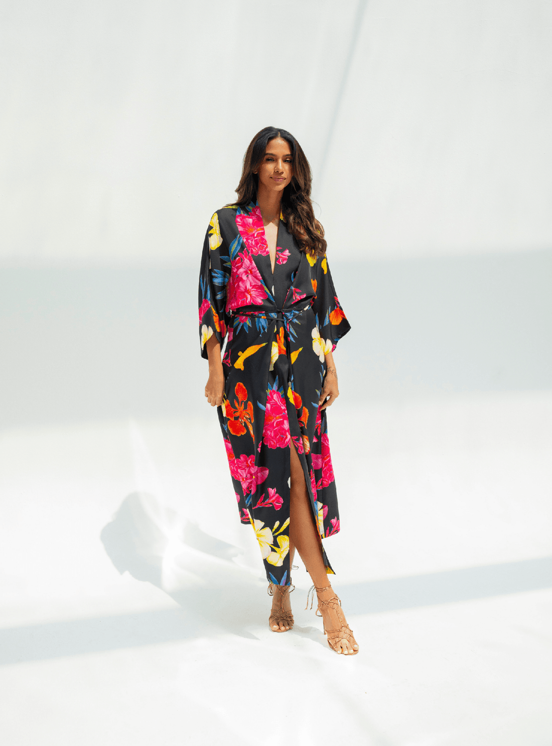 UAE Botanicals (Black) / Kimono dress - Lumena Maison