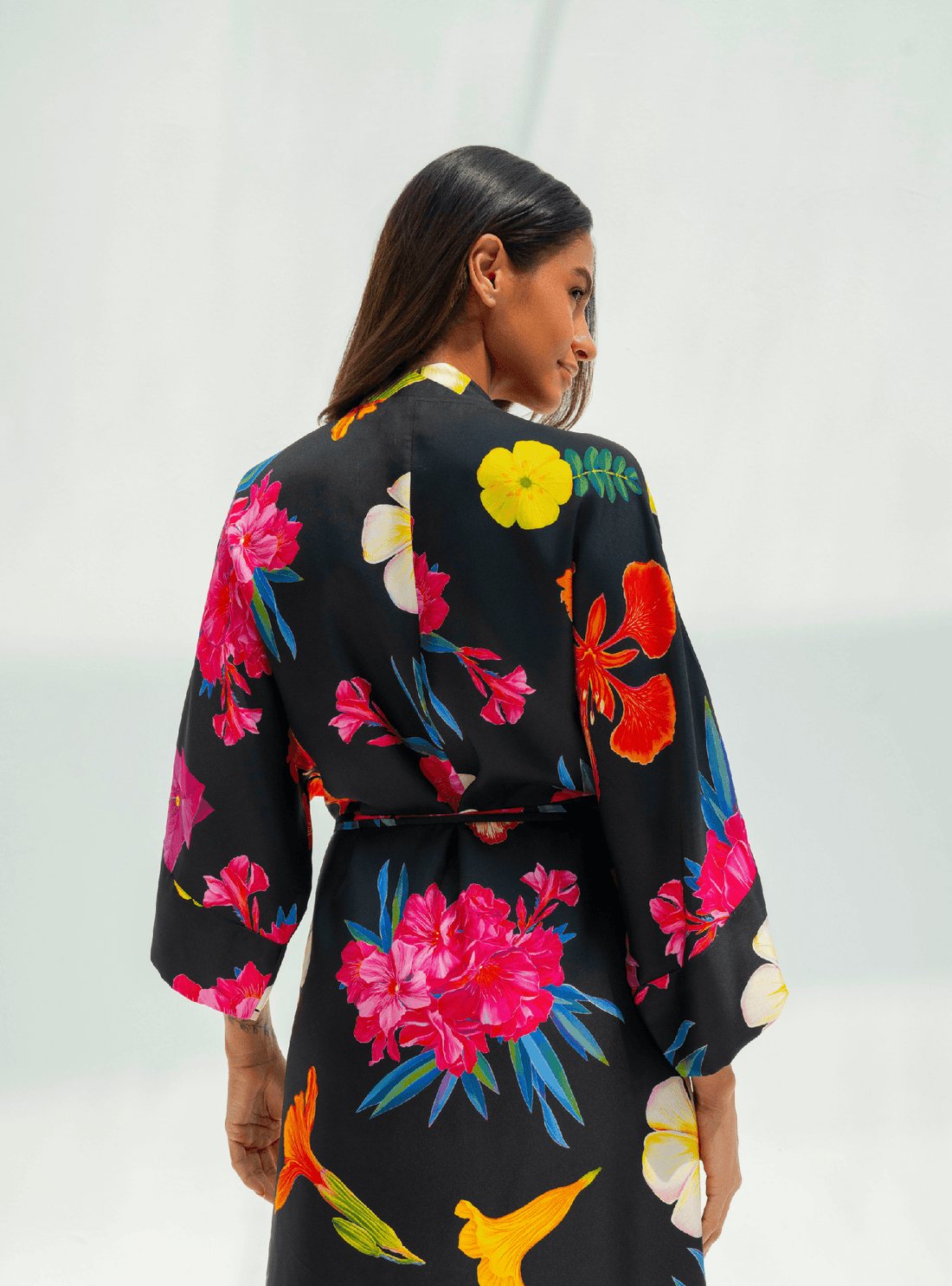 UAE Botanicals (Black) / Kimono dress - Lumena Maison