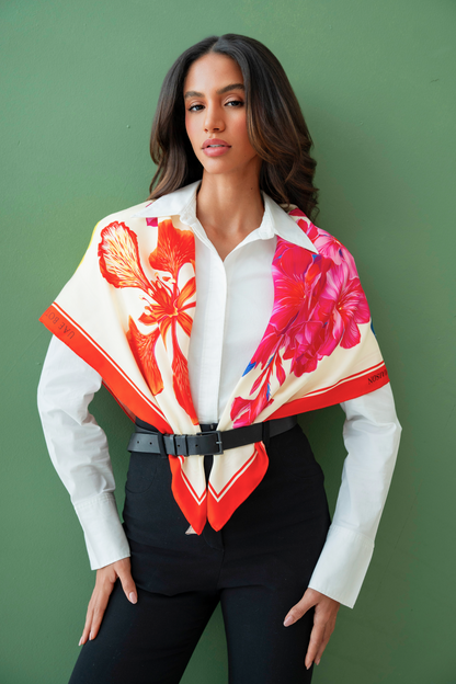 UAE Botanicals (Milky White) / Silk scarf