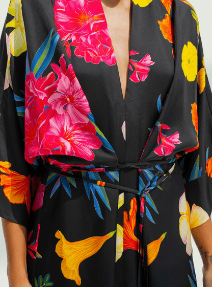UAE Botanicals (Black) / Kimono dress - Lumena Maison