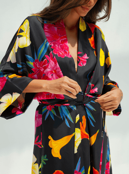 UAE Botanicals (Black) / Kimono dress - Lumena Maison