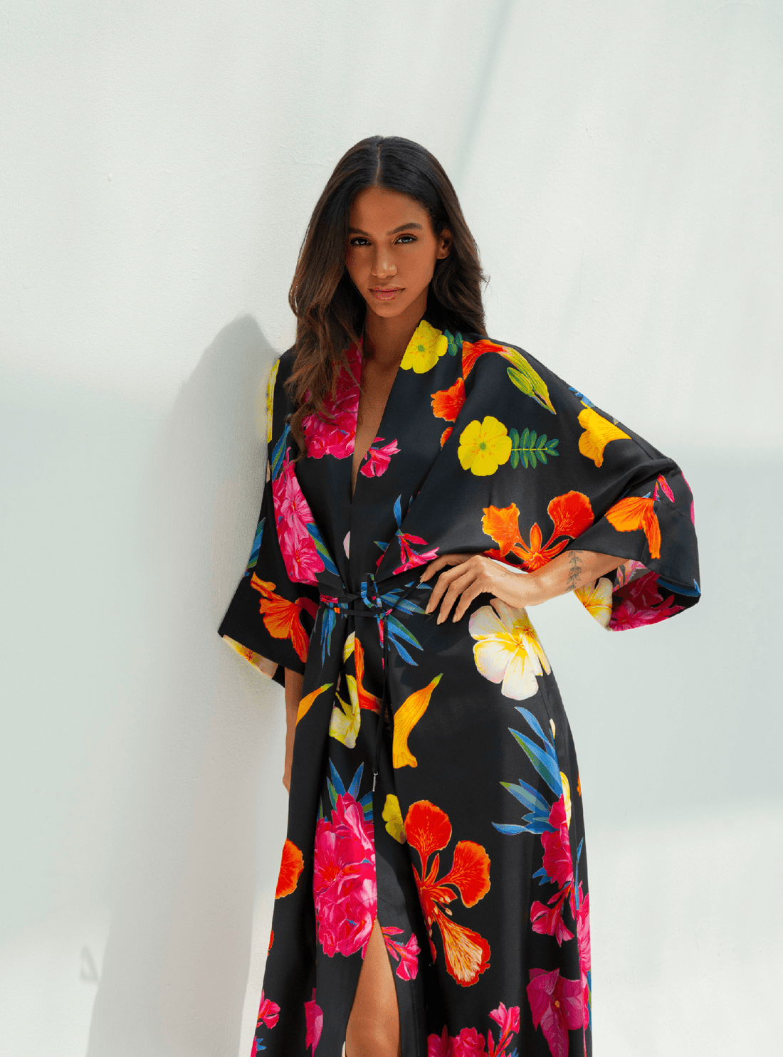 UAE Botanicals (Black) / Kimono dress - Lumena Maison