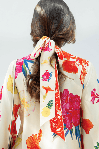 UAE Botanicals (Milky White) / Silk twilly scarf - Lumena Maison