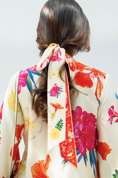 UAE Botanicals (Milky White) / Silk twilly scarf