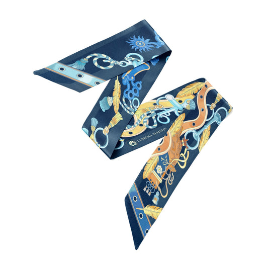 The Story of Emirati Equestrian Heritage (Navy & Beige )/ Silk twilly scarf
