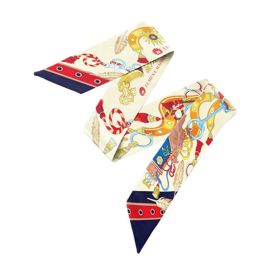 The Story of Emirati Equestrian Heritage (Blue & Red)/ Silk twilly scarf