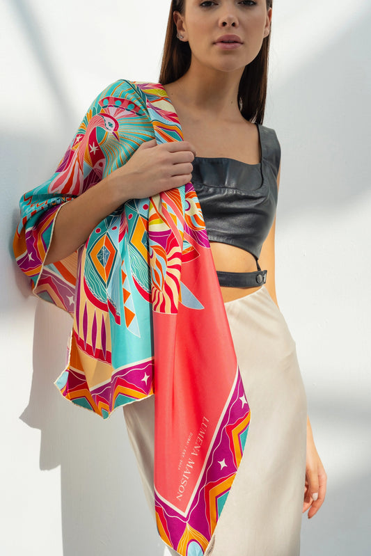 Life "Hayeti" (Pink) / Silk scarf - Lumena Maison