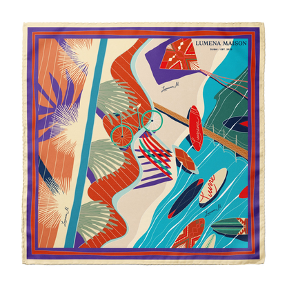 The Dubai Kite beach (Brick Orange with Violet frame) / Silk scarf
