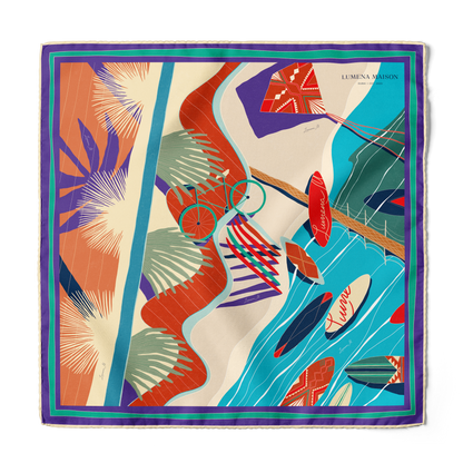 The Dubai Kite beach (Brick Orange with Violet frame) / Silk scarf