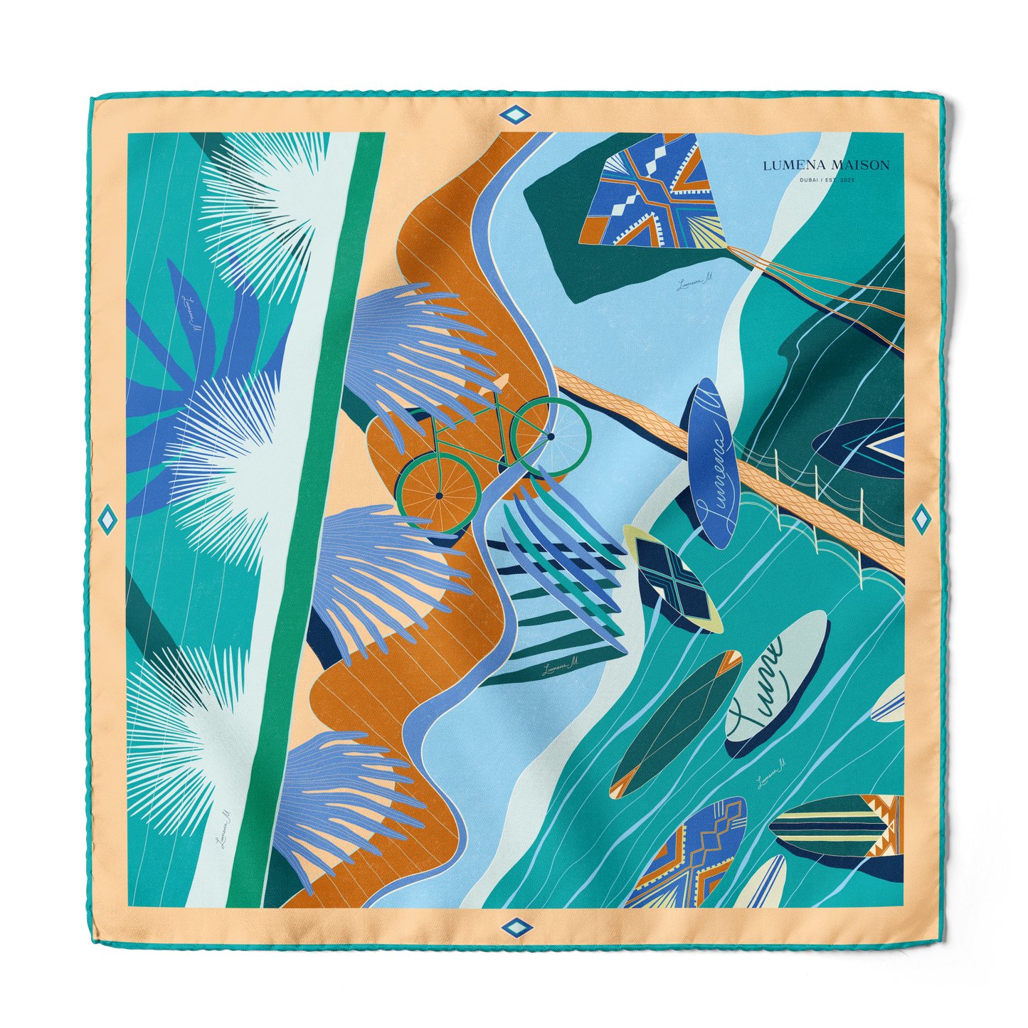 The Dubai Kite beach (Frosty Green) / Silk scarf