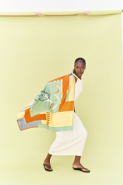 Peaceful Skies, Endless Horizons- UAE (Iron Gray Rust, Yellow)/ Silk Scarf
