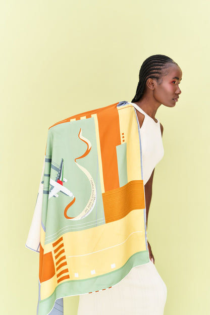 Peaceful Skies, Endless Horizons- UAE (Iron Gray Rust, Yellow)/ Silk Scarf
