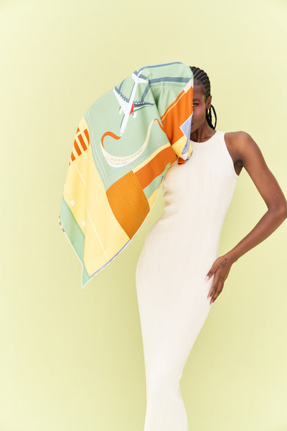 Peaceful Skies, Endless Horizons- UAE (Iron Gray Rust, Yellow)/ Silk Scarf
