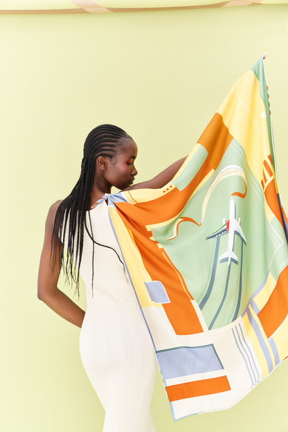 Peaceful Skies, Endless Horizons- UAE (Iron Gray Rust, Yellow)/ Silk Scarf