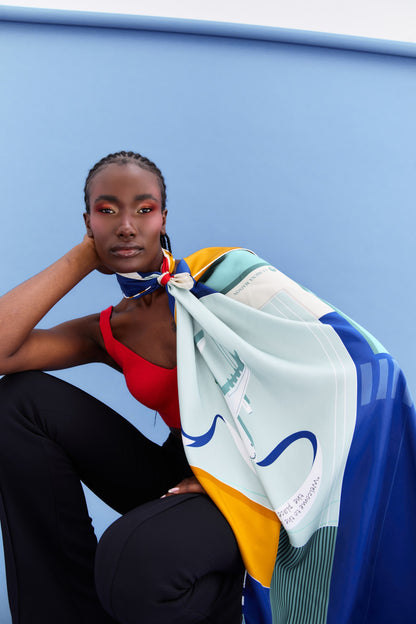 Peaceful Skies, Endless Horizons- UAE (Admiral Blue, Red, Yellow)/ Silk Scarf